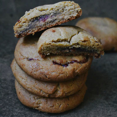 stack of thick PB&J cookies