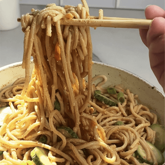 Hot Mamba Peanut Butter Noodles in a bowl