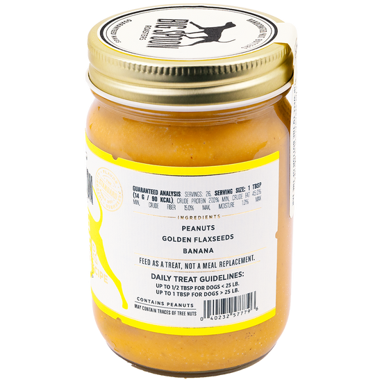 Jar of Big Spoon Roasters Wag Butter Banana Flax Recipe showing ingredients