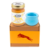 Jar of Vanilla Tater Wag Butter and an aqua West Paw Toppl toy on top of a gift box