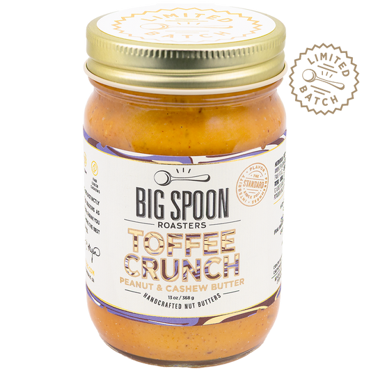 Jar of Big Spoon Roasters Toffee Crunch peanut and cashew butter 