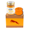 Jar of Vanilla Tater Wag Butter and an orange West Paw Toppl toy on top of a gift box
