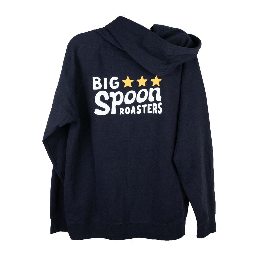 back of a hoodie with BIG SPOON ROASTERS and stars emblazoned