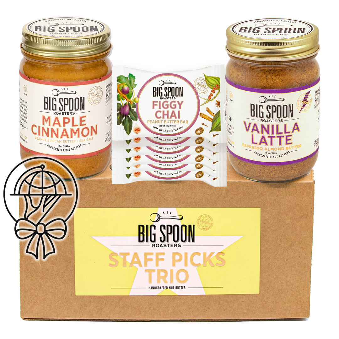 Big Spoon Roasters Staff Picks Trio with a Zero Foodprint logo laid overtop