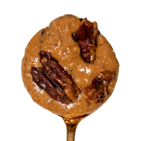 Spoonful of Toffee Crunch Peanut & Cashew Butter studded with Laurie Ellen's candied pecans